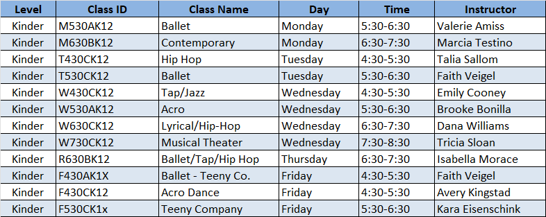Pre-K4 Schedule