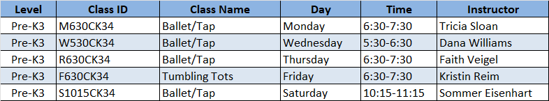 Pre-K3 Schedule